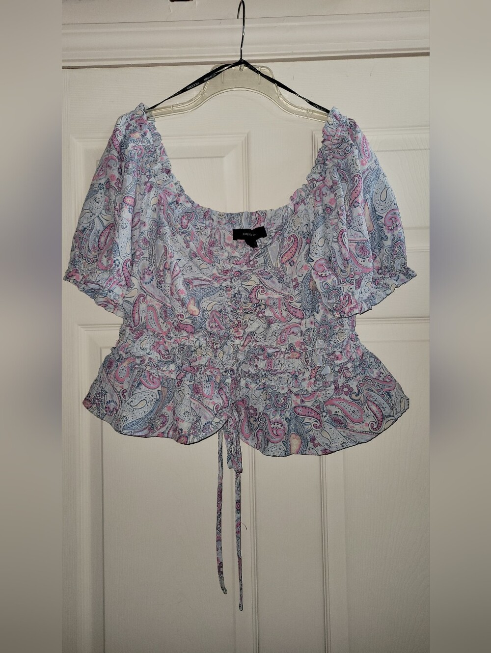 Forever 21 Light Blue and Pink Paisley Peplum Crop Top